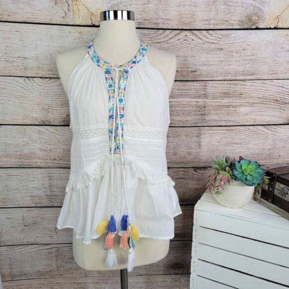5/$25 Super Natural‎ Women's Embroidered Floral Lace Pleated Top Size Medium
